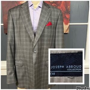 Joseph Abboud Custom Suit Top Blazer Jacket Mens 48-Extra Long Wool Gray Plaid